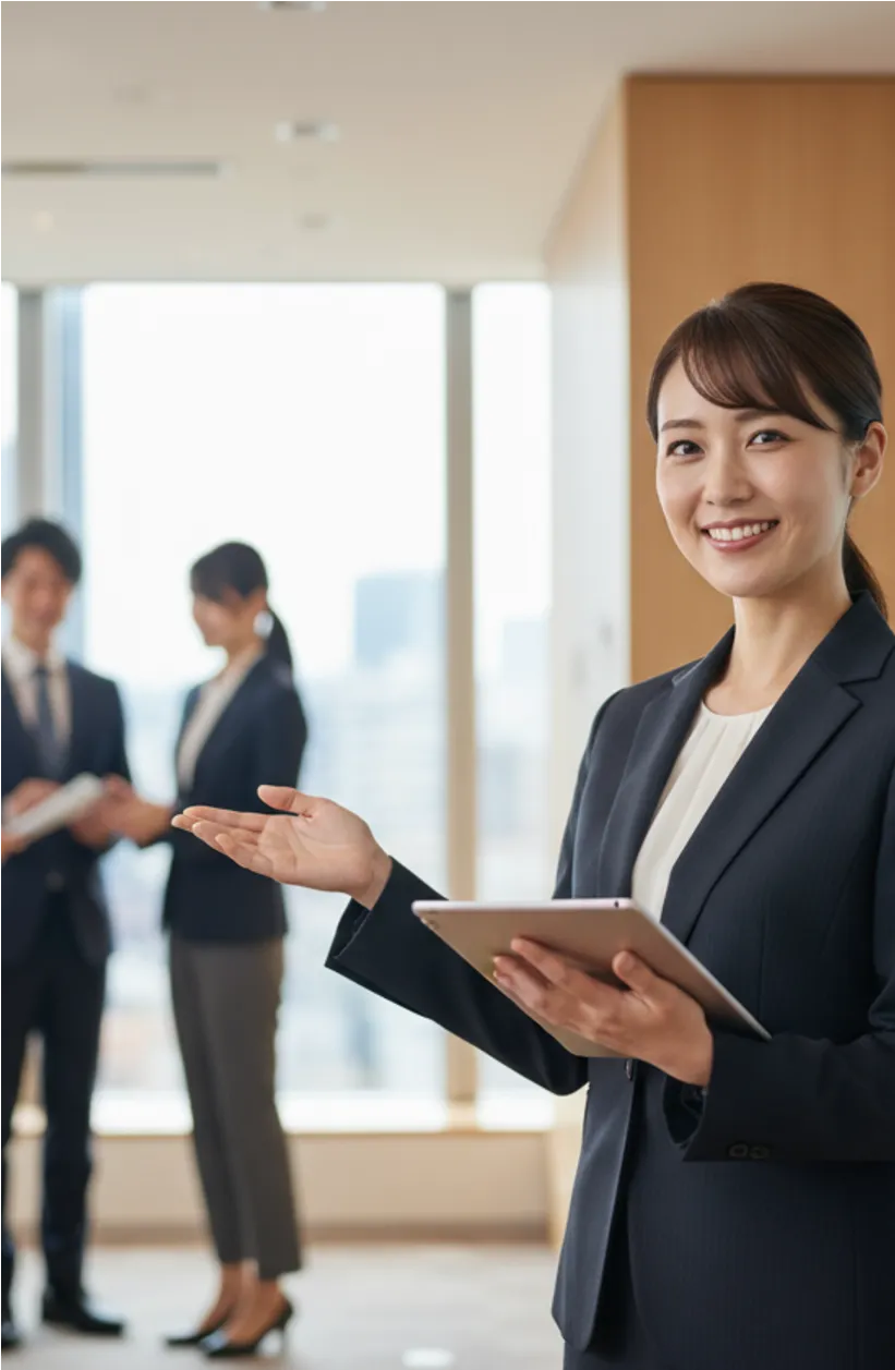 笑顔で微笑む女性の様子